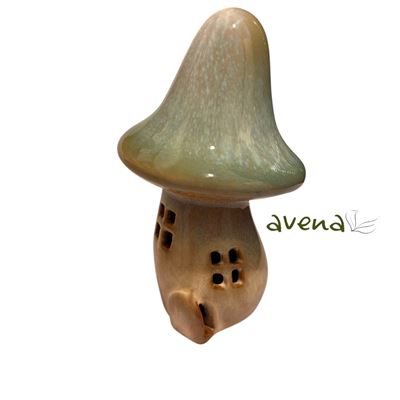 Ceramic Mushroom House Green Glazed